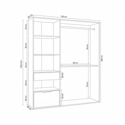 Torres Oak and White Open Door Wardrobe With Shelves And Rail