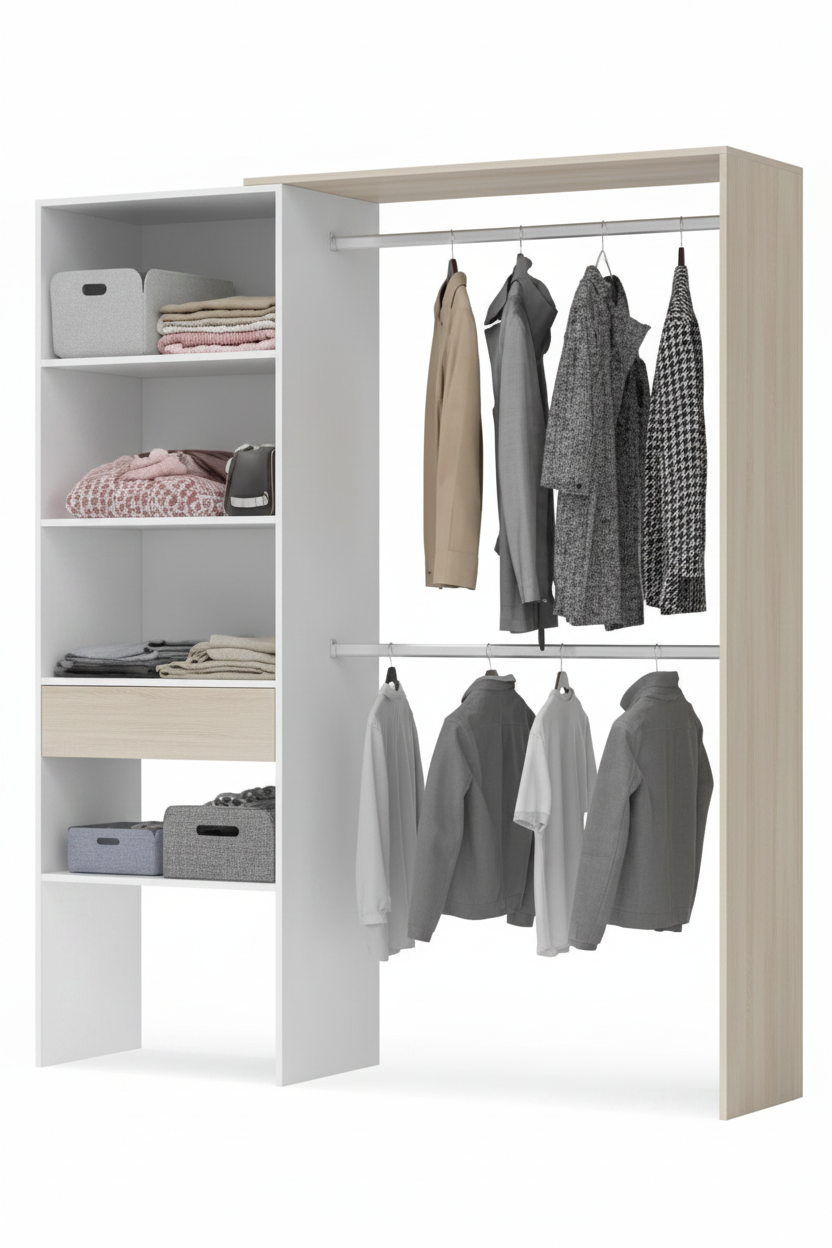Torres Oak and White Open Door Wardrobe With Shelves And Rail