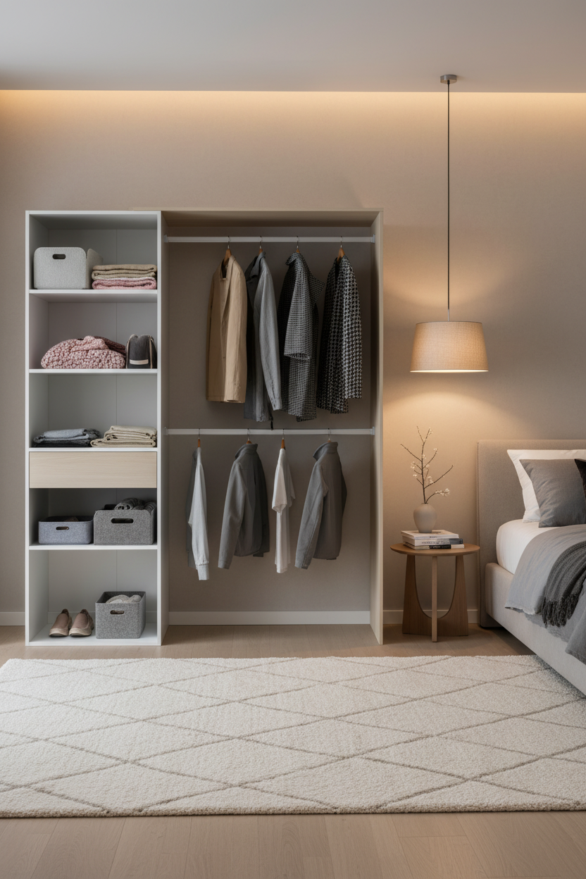 Torres Oak and White Open Door Wardrobe With Shelves And Rail