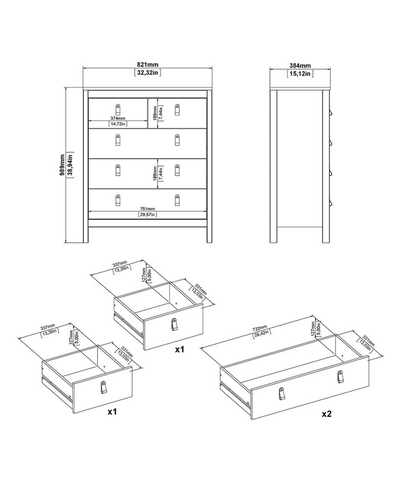 Barcelona 3 Piece Bedroom Furniture Set White