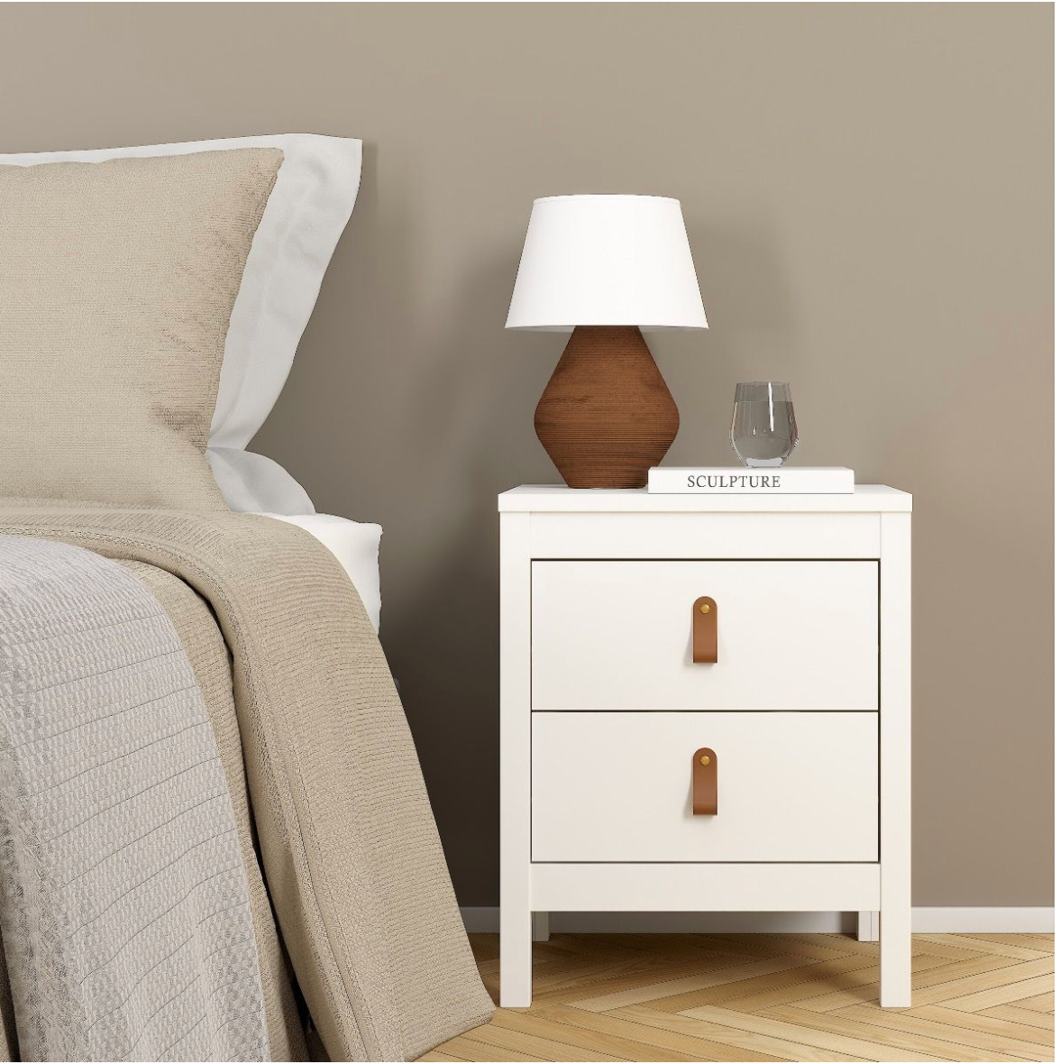 Barcelona 3 Piece Bedroom Furniture Set, 5 Drawers Chest,3 Door Wardrobe, Bedside White.