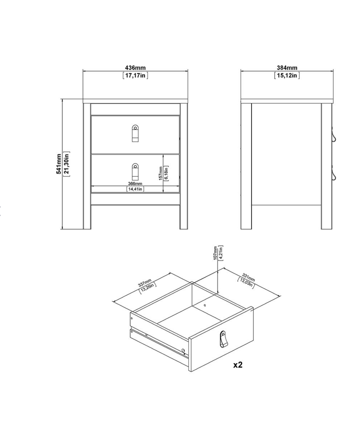Barcelona 3 Piece Bedroom Furniture Set, 5 Drawers Chest,3 Door Wardrobe, Bedside White.