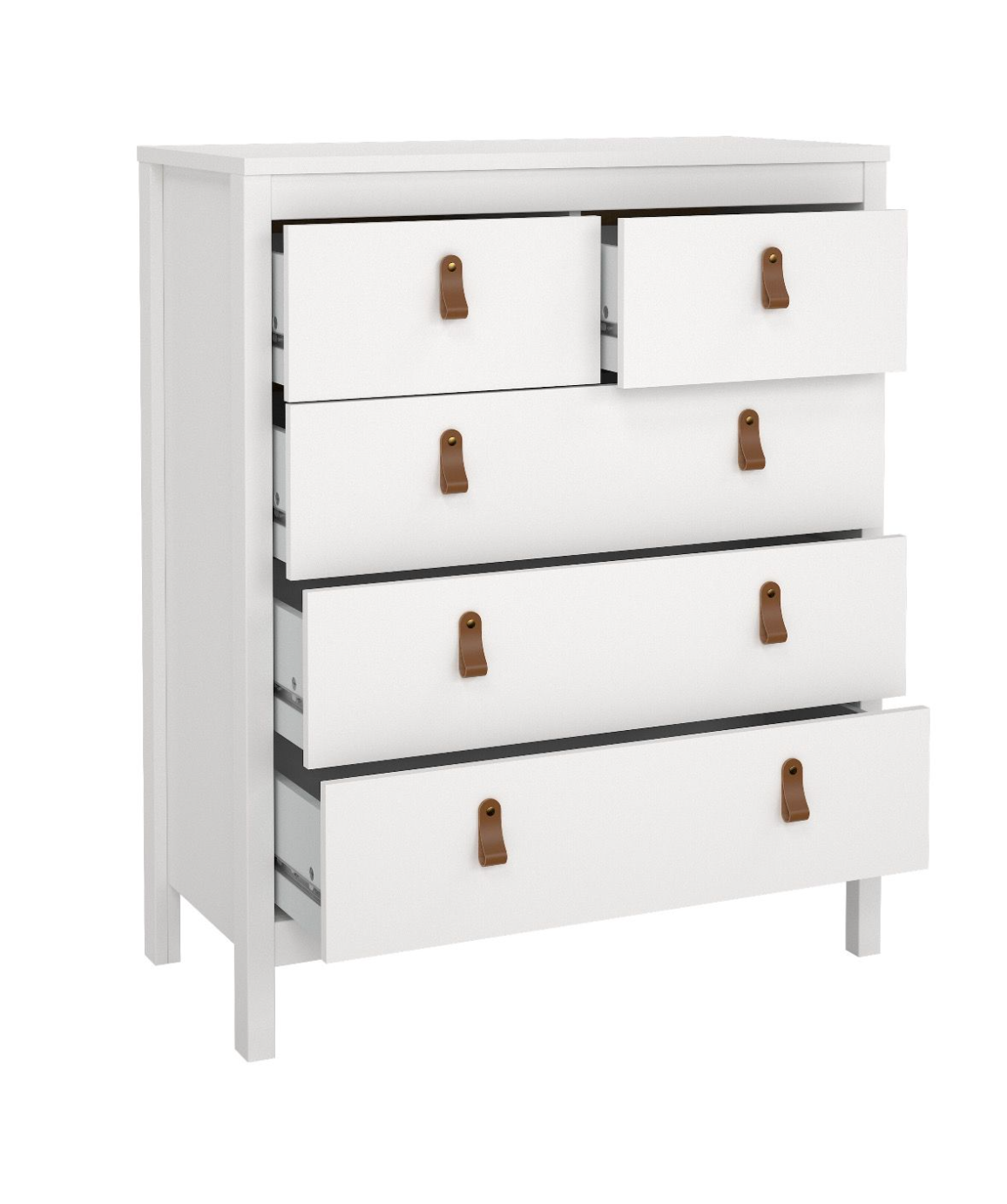 Barcelona 3 Piece Bedroom Furniture Set, 5 Drawers Chest,3 Door Wardrobe, Bedside White.