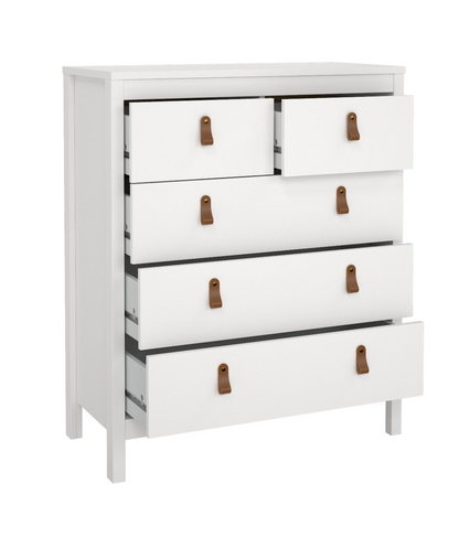 Barcelona 3 Piece Bedroom Furniture Set, 5 Drawers Chest,3 Door Wardrobe, Bedside White.