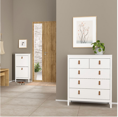 Barcelona 3 Piece Bedroom Furniture Set, 5 Drawers Chest,3 Door Wardrobe, Bedside White.