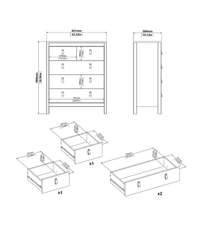 Barcelona 3 Piece Bedroom Furniture Set, 5 Drawers Chest,3 Door Wardrobe, Bedside White.