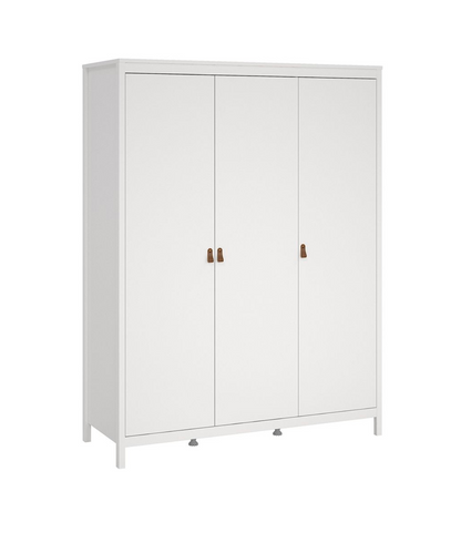 Barcelona 3 Piece Bedroom Furniture Set, 5 Drawers Chest,3 Door Wardrobe, Bedside White.