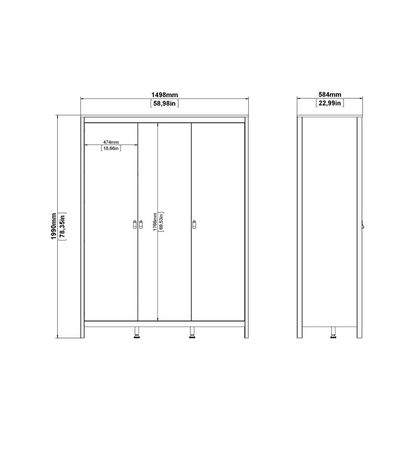 Barcelona 3 Piece Bedroom Furniture Set, 5 Drawers Chest,3 Door Wardrobe, Bedside White.