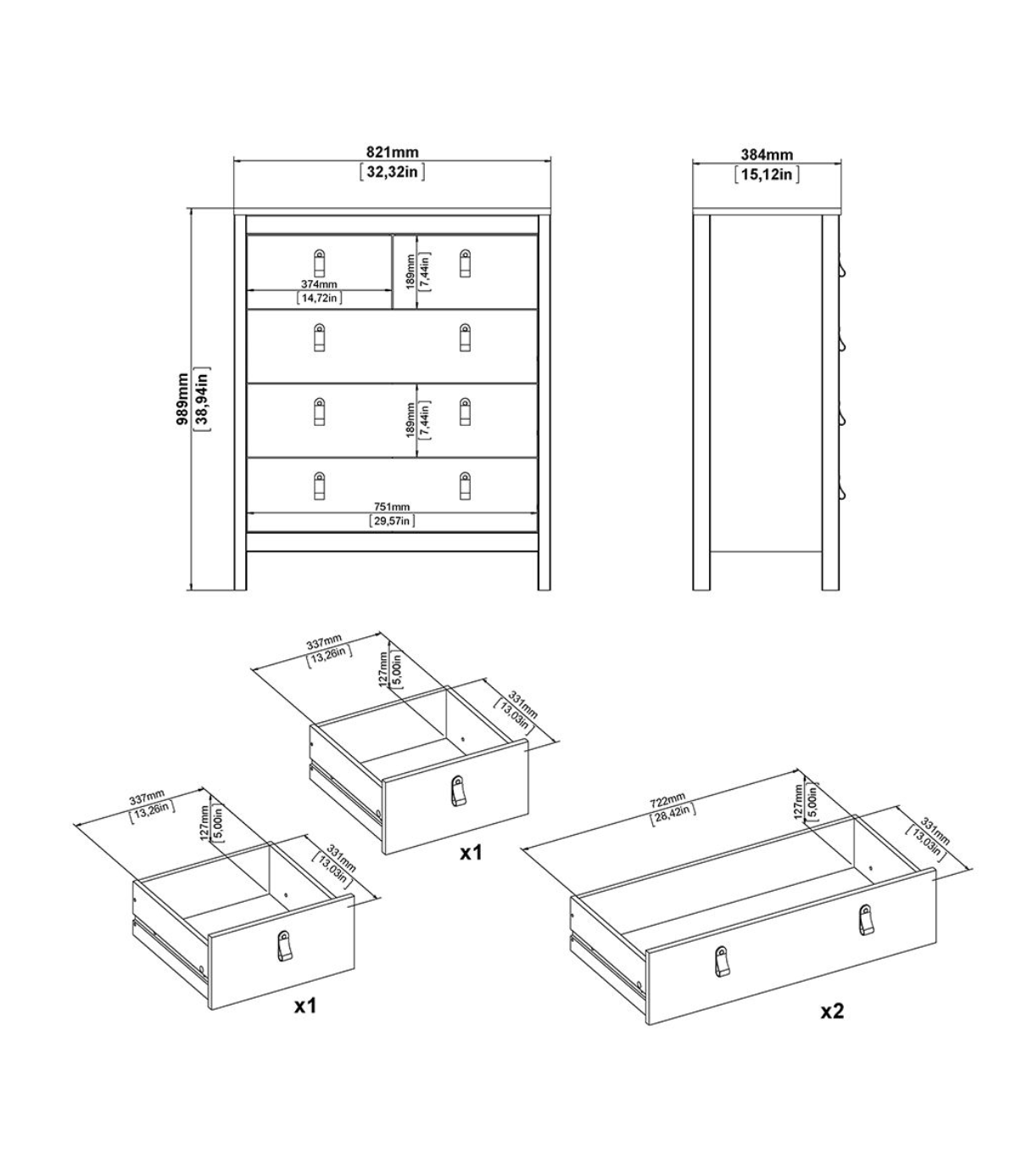 Barcelona 3 Piece Bedroom Furniture Set in Jackson Hickory Oak