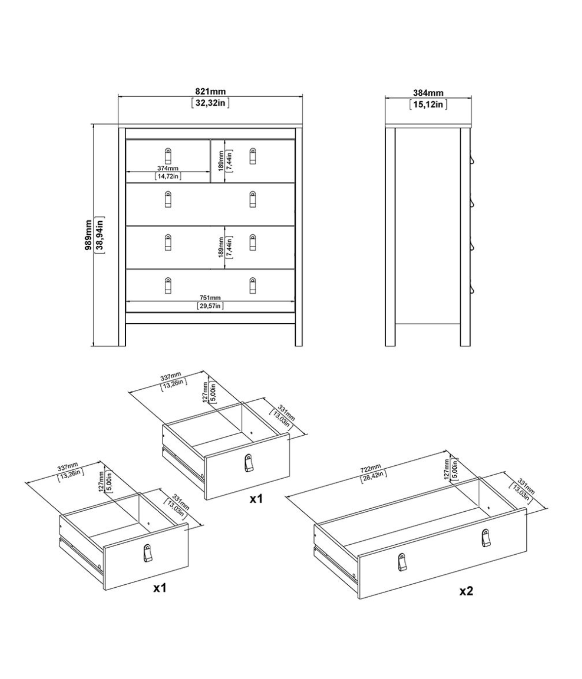 Barcelona 3 Piece Bedroom Furniture Set in Jackson Hickory Oak