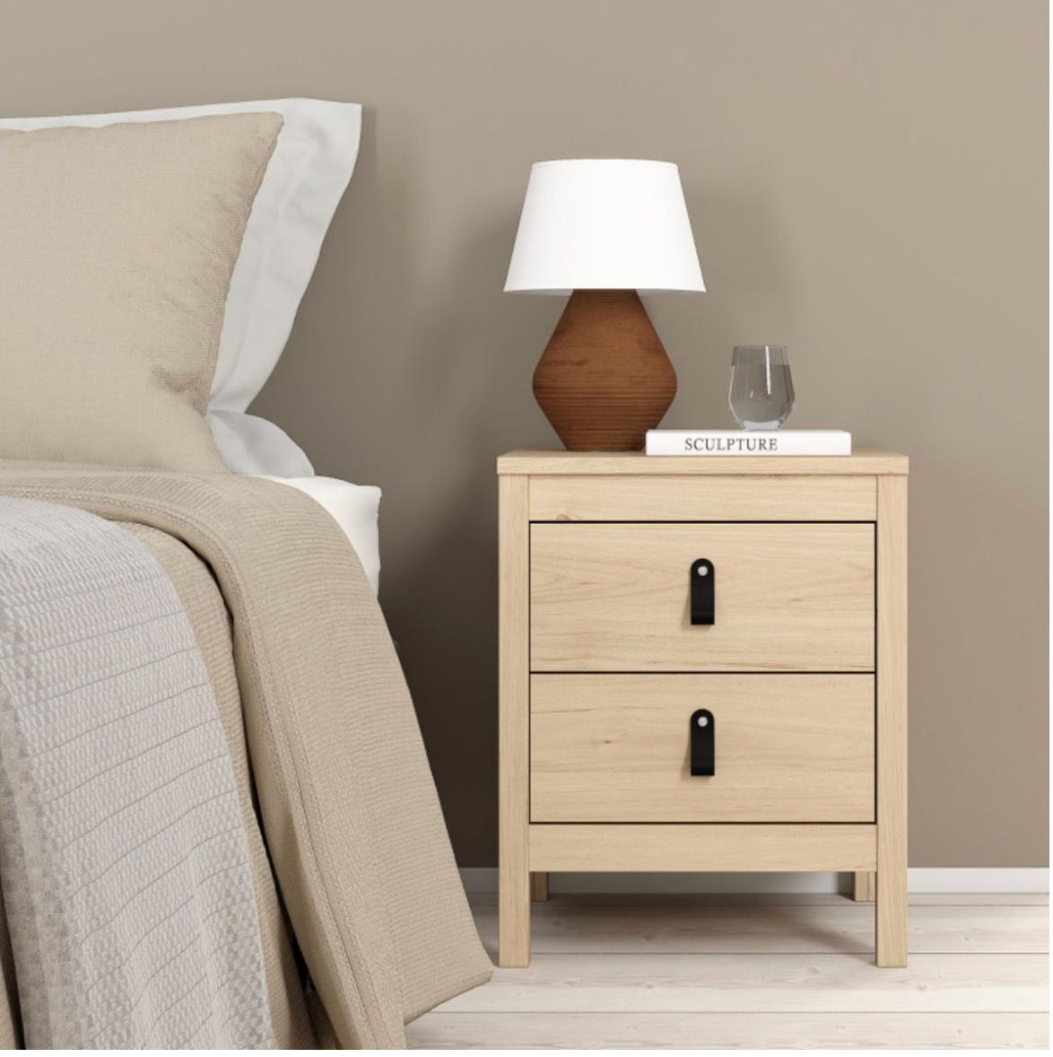 Barcelona 3 Piece Bedroom Furniture Set 5 Drawer Chest 3 Door Wardrobe in Jackson Hickory Oak