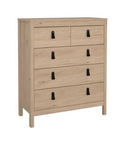 Barcelona 3 Piece Bedroom Furniture Set 5 Drawer Chest 3 Door Wardrobe in Jackson Hickory Oak