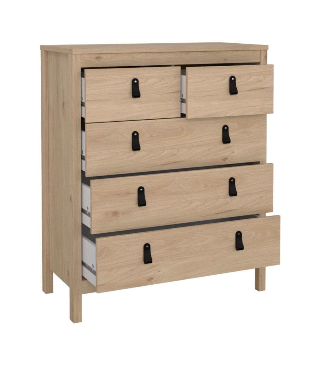 Barcelona 3 Piece Bedroom Furniture Set 5 Drawer Chest 3 Door Wardrobe in Jackson Hickory Oak