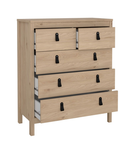 Barcelona 3 Piece Bedroom Furniture Set 5 Drawer Chest 3 Door Wardrobe in Jackson Hickory Oak