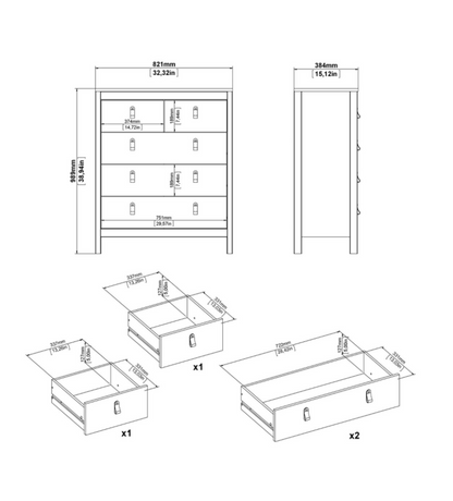 Barcelona 3 Piece Bedroom Furniture Set 5 Drawer Chest 3 Door Wardrobe in Jackson Hickory Oak