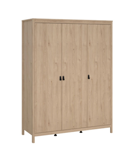 Barcelona 3 Piece Bedroom Furniture Set 5 Drawer Chest 3 Door Wardrobe in Jackson Hickory Oak