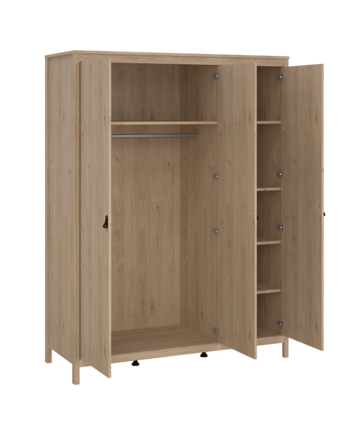 Barcelona 3 Piece Bedroom Furniture Set 5 Drawer Chest 3 Door Wardrobe in Jackson Hickory Oak