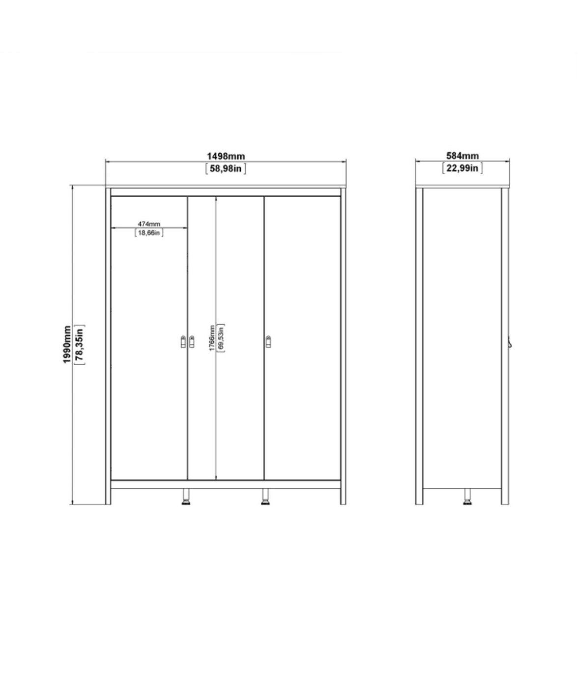 Barcelona 3 Piece Bedroom Furniture Set 5 Drawer Chest 3 Door Wardrobe in Jackson Hickory Oak