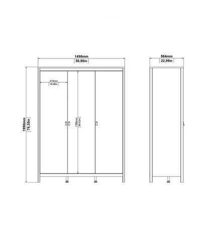 Barcelona 3 Piece Bedroom Furniture Set 5 Drawer Chest 3 Door Wardrobe in Jackson Hickory Oak