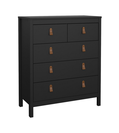 Barcelona 3 Piece Bedroom Furniture Set, 5 Drawers Chest,3 Door Wardrobe, Bedside  in Matt Black
