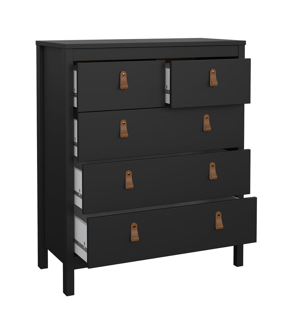 Barcelona 3 Piece Bedroom Furniture Set, 5 Drawers Chest,3 Door Wardrobe, Bedside  in Matt Black
