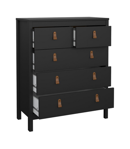 Barcelona 3 Piece Bedroom Furniture Set, 5 Drawers Chest,3 Door Wardrobe, Bedside  in Matt Black