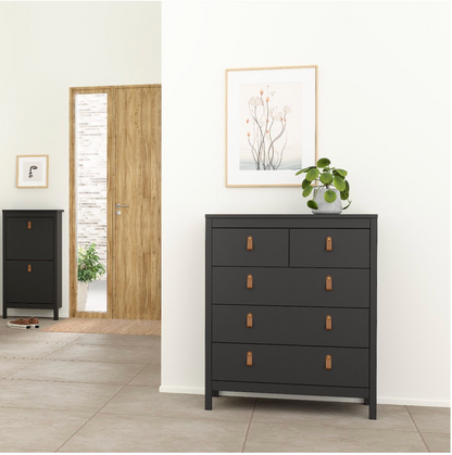 Barcelona 3 Piece Bedroom Furniture Set, 5 Drawers Chest,3 Door Wardrobe, Bedside  in Matt Black