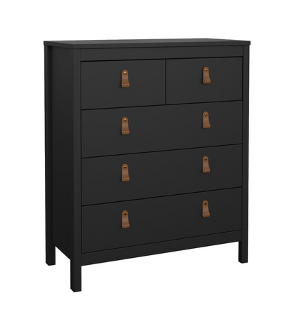 Barcelona 3 Piece Bedroom Furniture Set, 5 Drawers Chest,3 Door Wardrobe, Bedside  in Matt Black