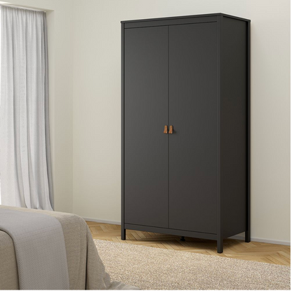 Barcelona 3 Piece Bedroom Furniture Set, 5 Drawers Chest,3 Door Wardrobe, Bedside  in Matt Black