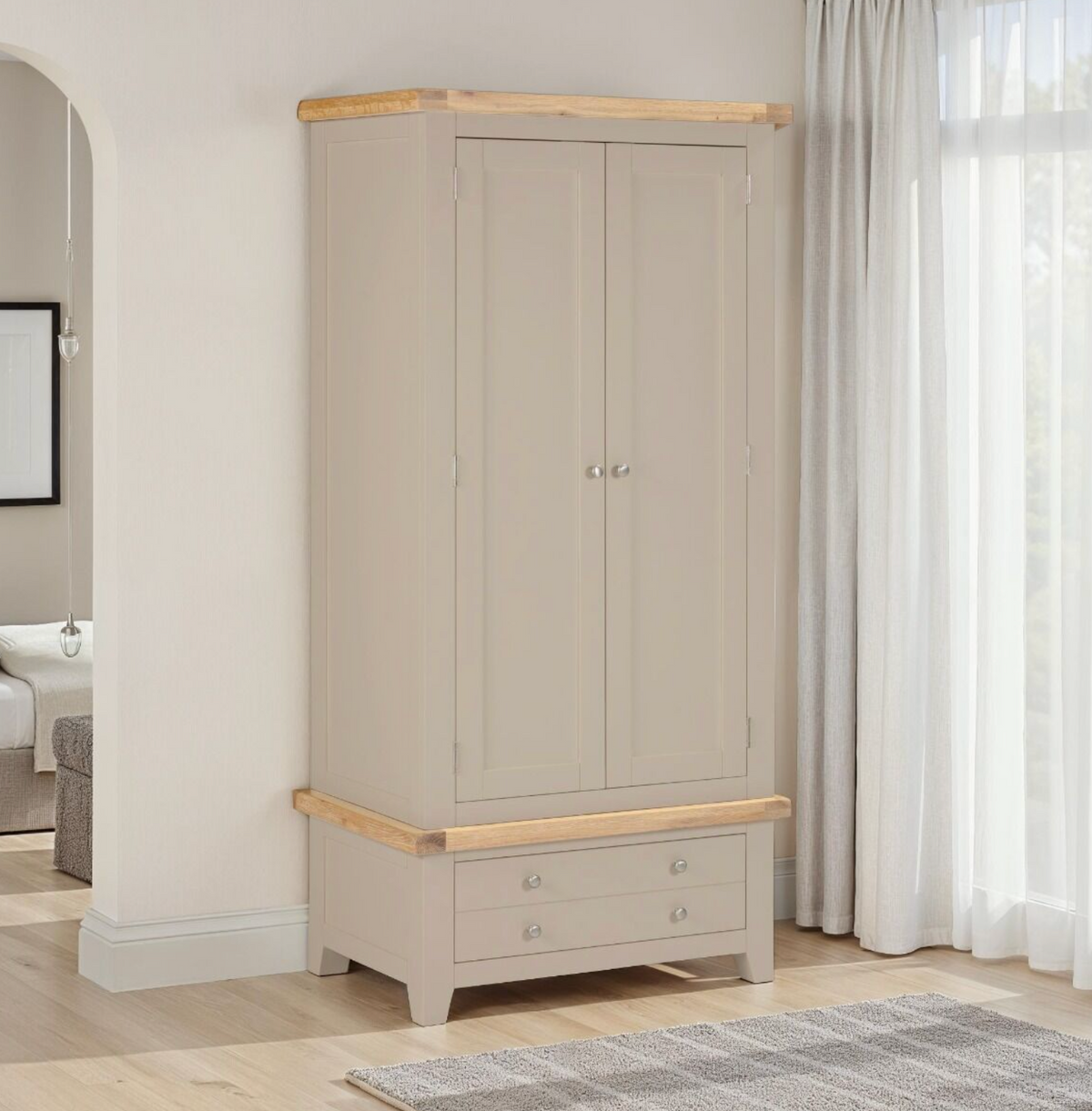 Windsor 2 Door 1 Drawer Wardrobe - Putty/Oak