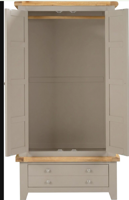 Windsor 2 Door 1 Drawer Wardrobe - Putty/Oak