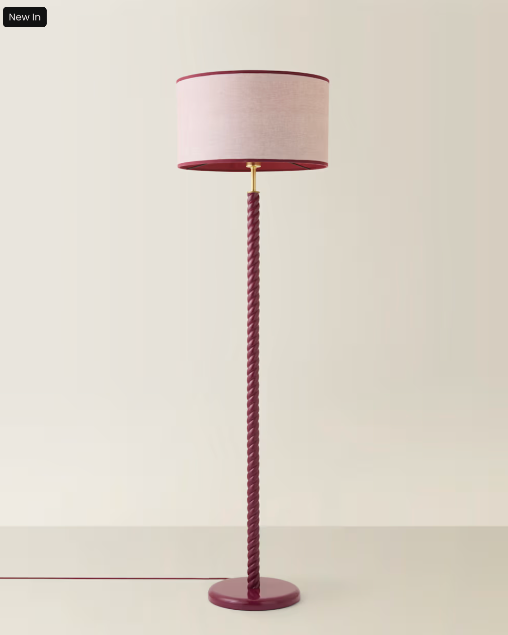 Pink Wooden Twist Floor Lamp with Trim Drum Shade