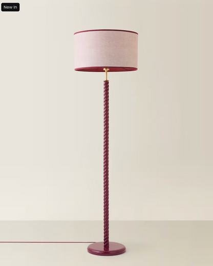 Pink Wooden Twist Floor Lamp with Trim Drum Shade