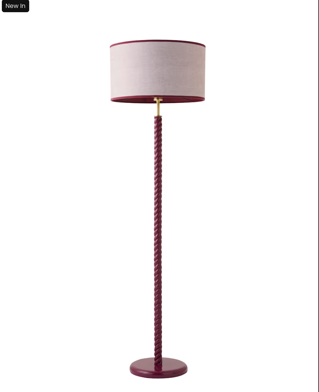 Pink Wooden Twist Floor Lamp with Trim Drum Shade