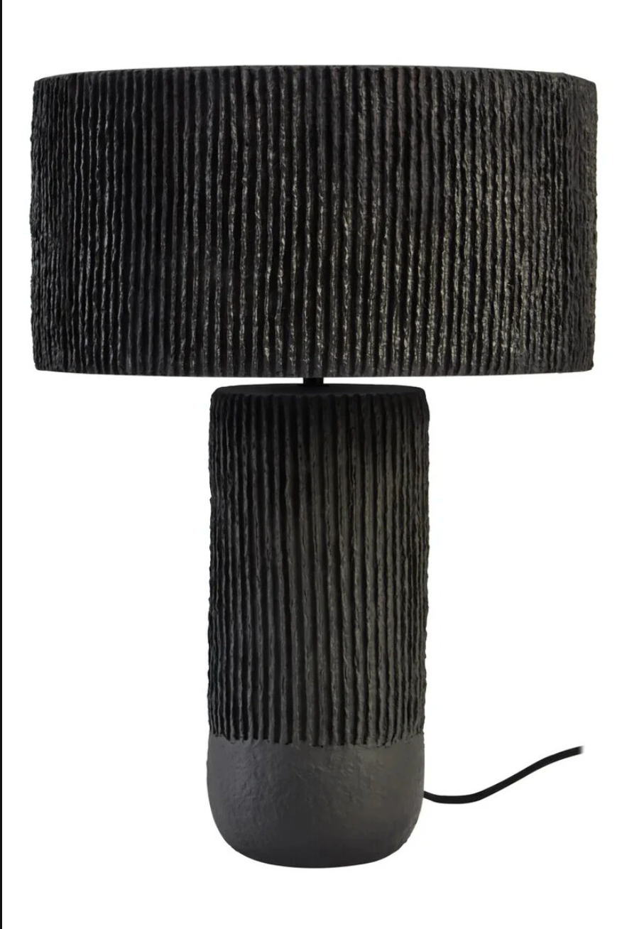 Carta Black Etched Linear Design Papier Mache Table Lamp