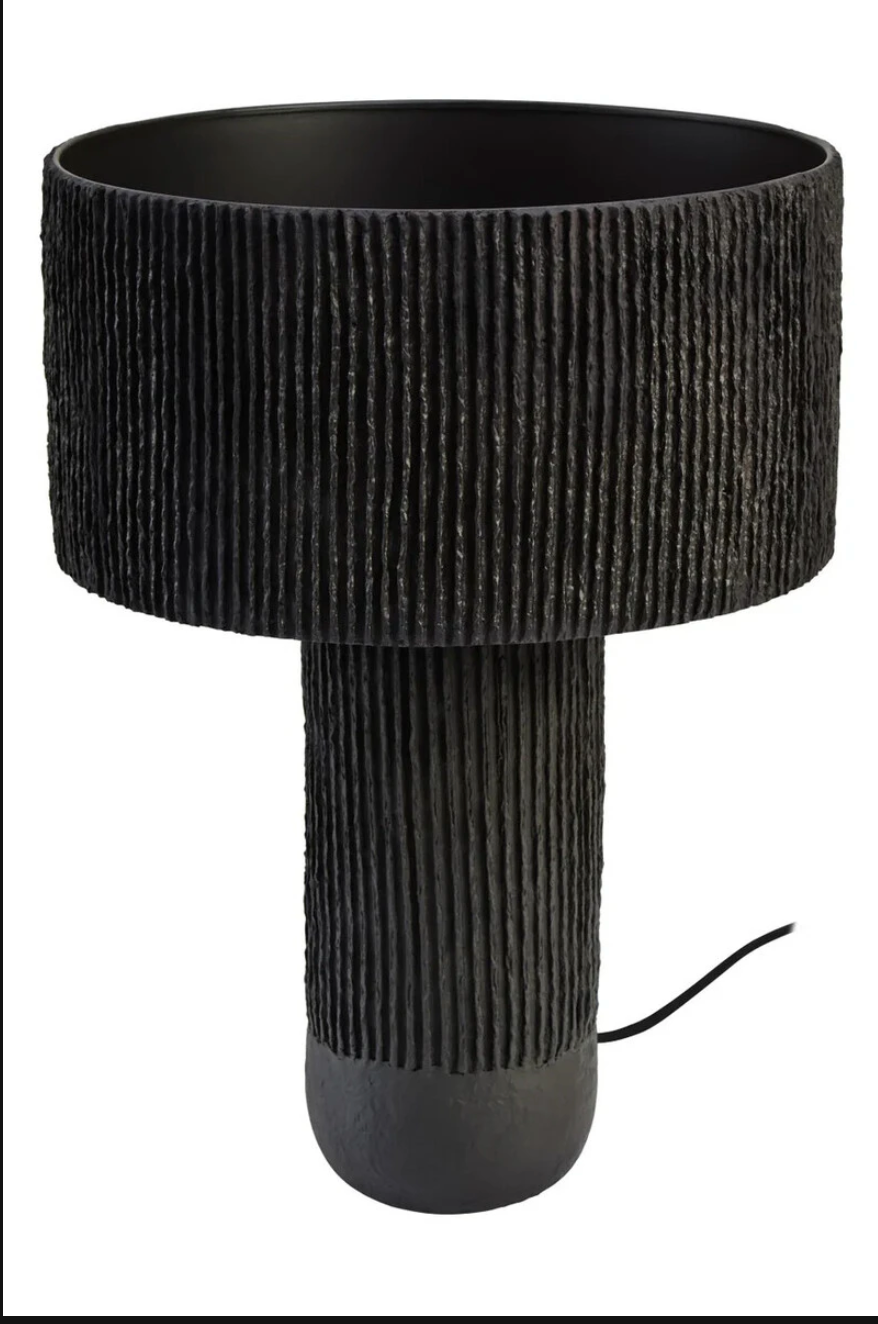 Carta Black Etched Linear Design Papier Mache Table Lamp