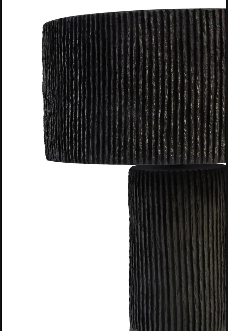 Carta Black Etched Linear Design Papier Mache Table Lamp