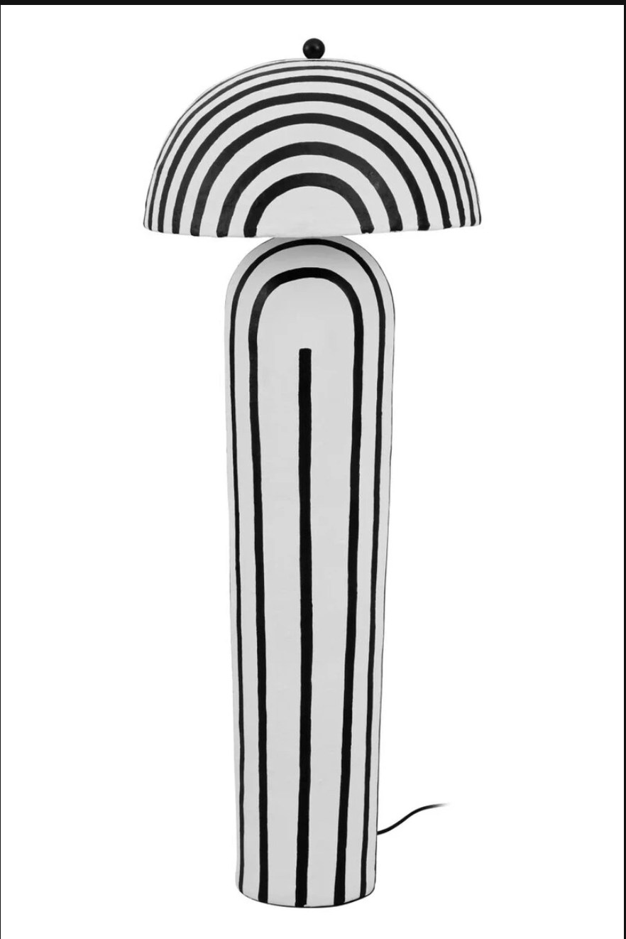 Carta Black and White Stripe Papier Mache Floor Lamp with Dome Shade