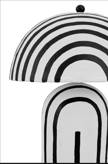 Carta Black and White Stripe Papier Mache Floor Lamp with Dome Shade