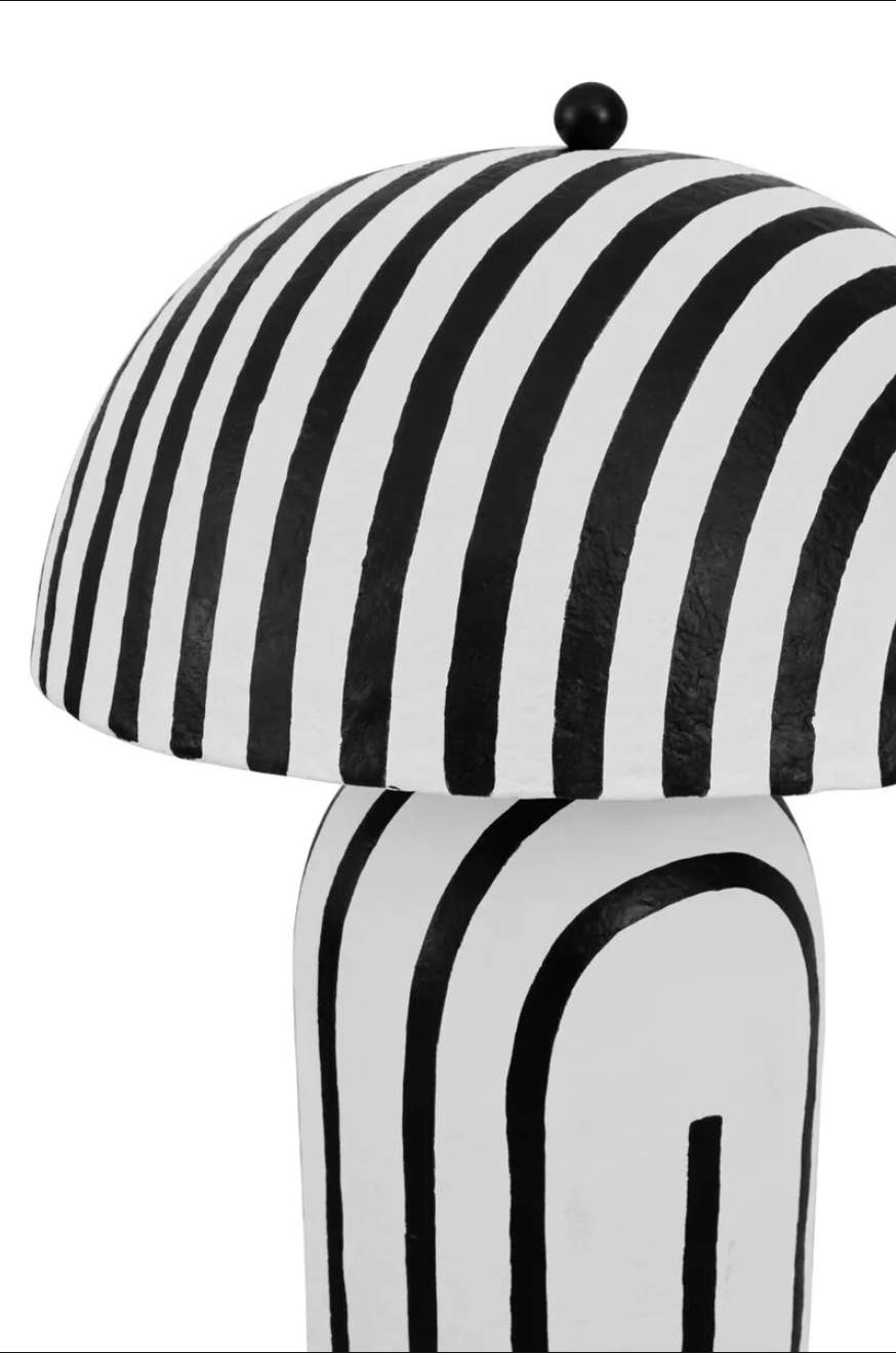 Carta Black and White Stripe Papier Mache Floor Lamp with Dome Shade