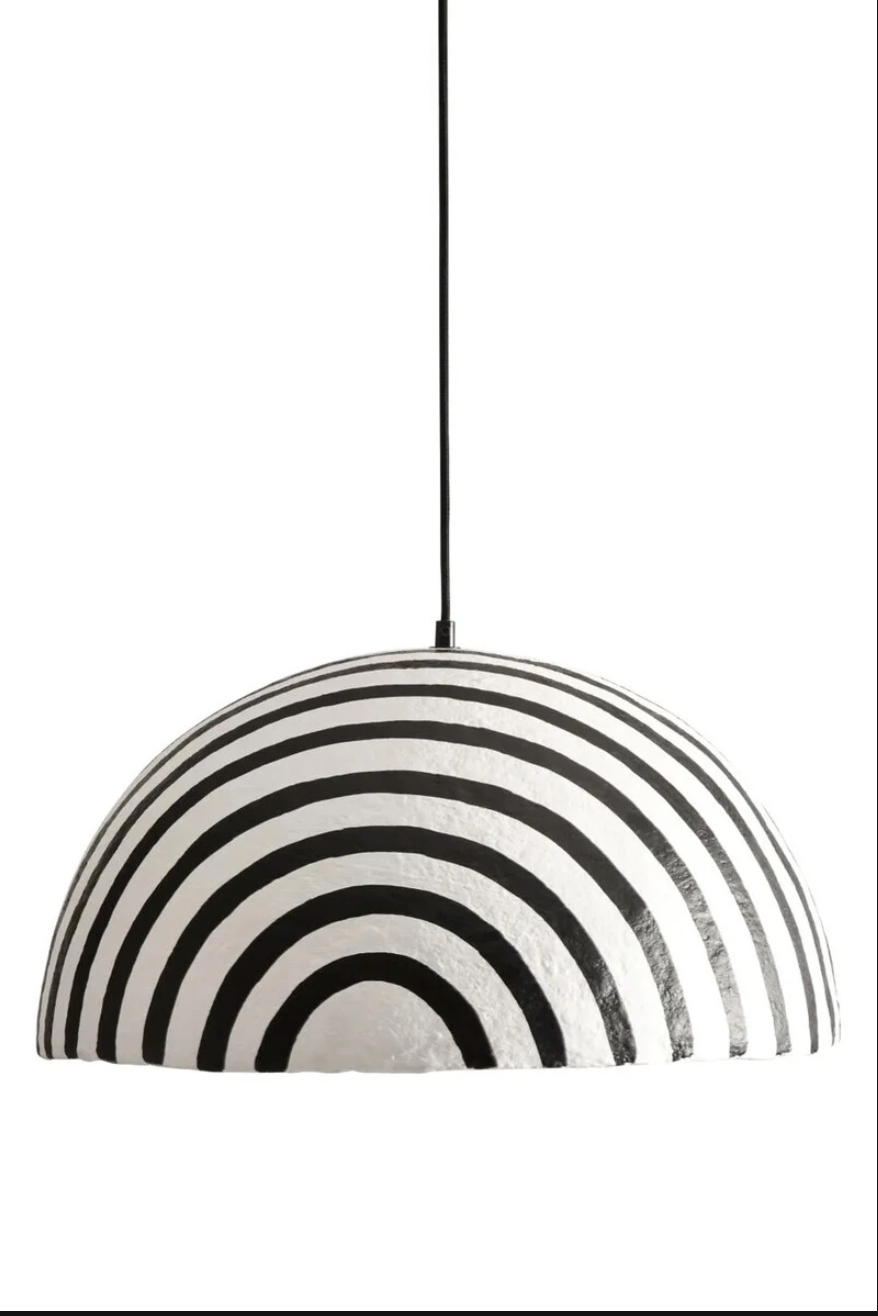 Carta Black and White Stripe Papier Mache Domed Pendant Light