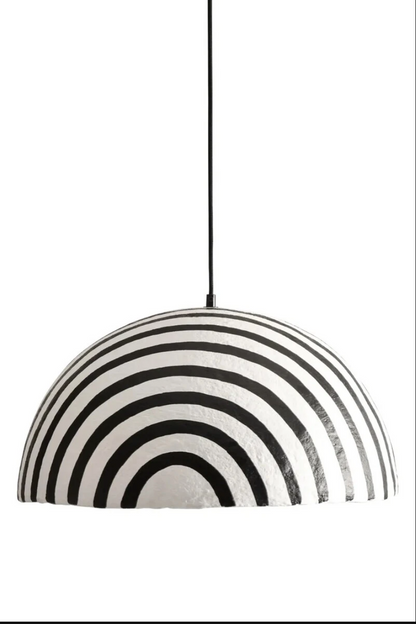 Carta Black and White Stripe Papier Mache Domed Pendant Light
