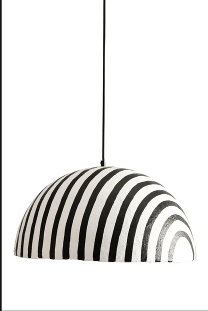 Carta Black and White Stripe Papier Mache Domed Pendant Light