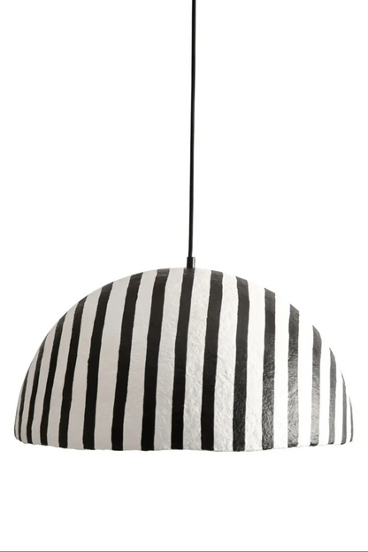 Carta Black and White Stripe Papier Mache Domed Pendant Light