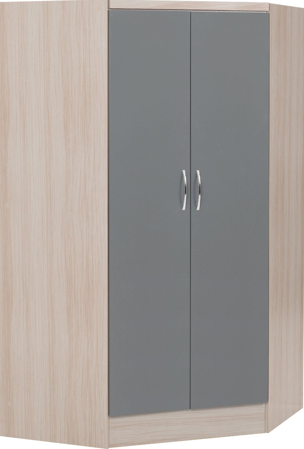 Nevada 2 Door Corner Wardrobe - Grey Gloss/Light Oak Effect Veneer