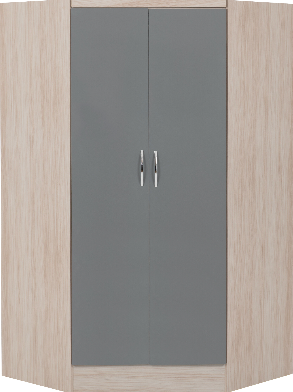Nevada 2 Door Corner Wardrobe - Grey Gloss/Light Oak Effect Veneer