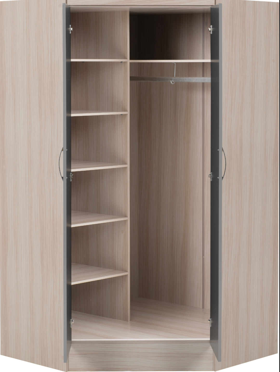Nevada 2 Door Corner Wardrobe - Grey Gloss/Light Oak Effect Veneer
