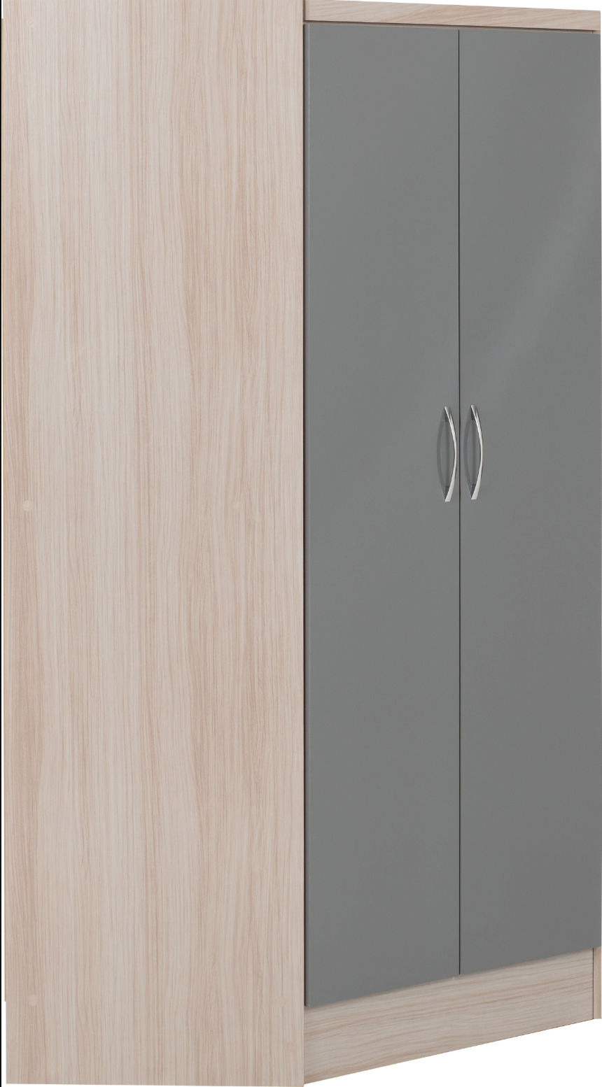 Nevada 2 Door Corner Wardrobe - Grey Gloss/Light Oak Effect Veneer