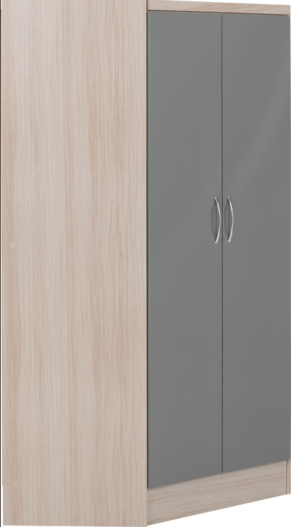 Nevada 2 Door Corner Wardrobe - Grey Gloss/Light Oak Effect Veneer