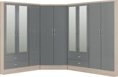 Nevada 2 Door Corner Wardrobe - Grey Gloss/Light Oak Effect Veneer